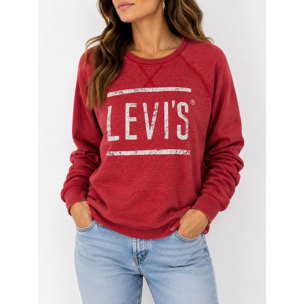 Levi's Red Logo Crewneck Sweatshirt Women's Large Graphic Pullover